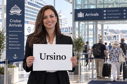 Autista con il cartello del nome al terminal crociere